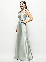 Side View Thumbnail - Willow Green Satin Fit and Flare Maxi Dress with Shoulder Bows