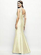 Rear View Thumbnail - Butter Yellow Satin Square Neck Fit and Flare Maxi Dress