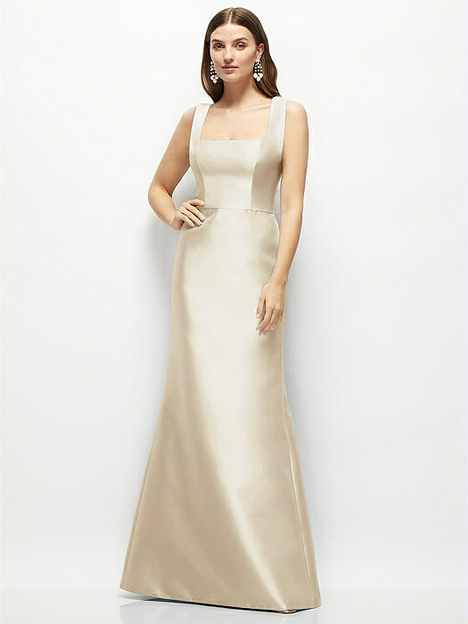 Satin Square Neck Fit and Flare Maxi Dress
