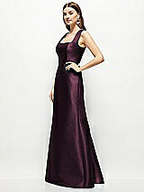 Side View Thumbnail - Deep Plum Satin Square Neck Fit and Flare Maxi Dress