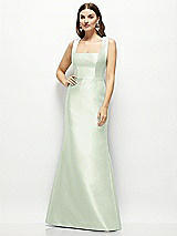 Front View Thumbnail - Mint Green Satin Square Neck Fit and Flare Maxi Dress