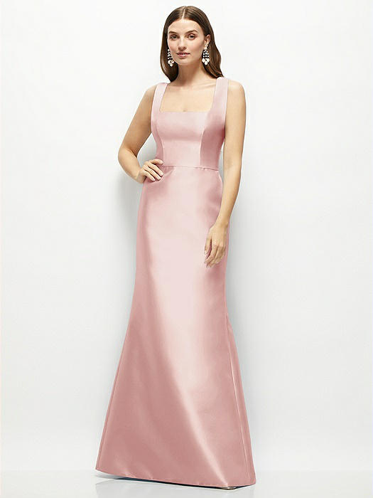 Satin Square Neck Fit and Flare Maxi Dress