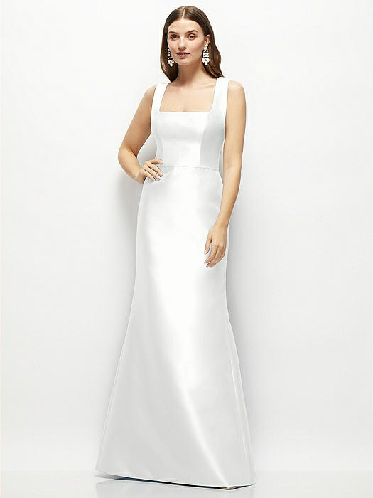 Satin Square Neck Fit and Flare Maxi Dress