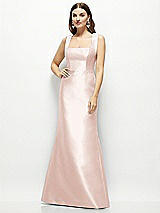Front View Thumbnail - Blush Satin Square Neck Fit and Flare Maxi Dress