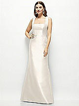 Front View Thumbnail - Ivory Satin Square Neck Fit and Flare Maxi Dress