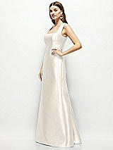 Side View Thumbnail - Ivory Satin Square Neck Fit and Flare Maxi Dress