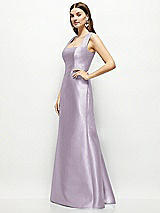 Side View Thumbnail - Lilac Haze Satin Square Neck Fit and Flare Maxi Dress