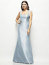 Front View Thumbnail - Mist Satin Square Neck Fit and Flare Maxi Dress