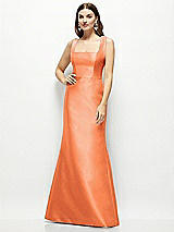 Front View Thumbnail - Portofino Orange Satin Square Neck Fit and Flare Maxi Dress