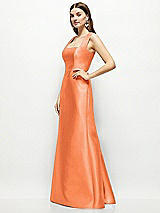 Side View Thumbnail - Portofino Orange Satin Square Neck Fit and Flare Maxi Dress
