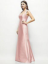 Side View Thumbnail - Rose Satin Square Neck Fit and Flare Maxi Dress