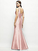 Rear View Thumbnail - Rose Satin Square Neck Fit and Flare Maxi Dress