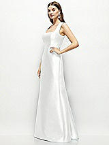 Side View Thumbnail - White Satin Square Neck Fit and Flare Maxi Dress