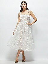 Front View Thumbnail - Ivory 3D Floral Embroidered Little White Midi Dress with Nude Corset Underlay