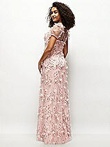 Rear View Thumbnail - Rose 3D Floral Embroidered Puff Sleeve A-line Maxi Dress with Petal-Adorned Illusion Neckline