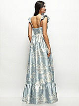 Rear View Thumbnail - Porcelain Blue Seraphina Floral Floral Satin Corset Maxi Dress with Ruffle Straps & Skirt