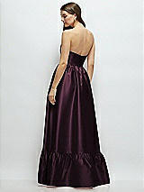 Rear View Thumbnail - Deep Plum Strapless Cat-Eye Boned Bodice Maxi Dress with Ruffle Hem