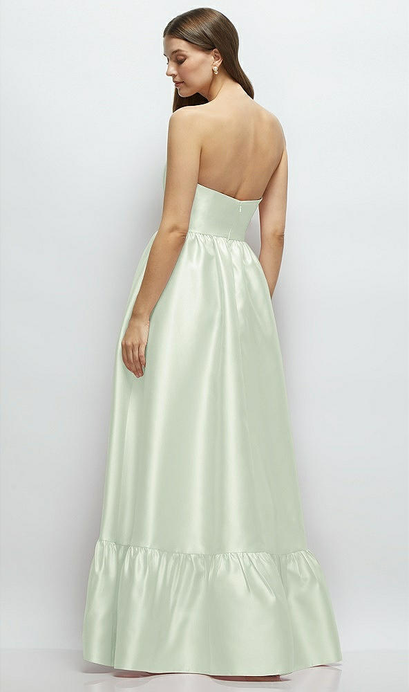 Back View - Mint Green Strapless Cat-Eye Boned Bodice Maxi Dress with Ruffle Hem