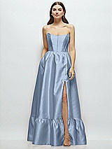 Front View Thumbnail - Cloudy Strapless Cat-Eye Boned Bodice Maxi Dress with Ruffle Hem