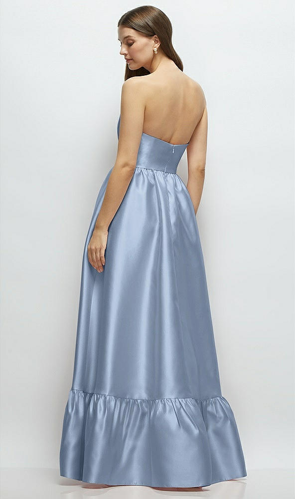 Back View - Cloudy Strapless Cat-Eye Boned Bodice Maxi Dress with Ruffle Hem
