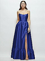 Front View Thumbnail - Cobalt Blue Strapless Cat-Eye Boned Bodice Maxi Dress with Ruffle Hem