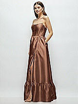 Side View Thumbnail - Cognac Strapless Cat-Eye Boned Bodice Maxi Dress with Ruffle Hem