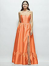 Front View Thumbnail - Portofino Orange Strapless Cat-Eye Boned Bodice Maxi Dress with Ruffle Hem