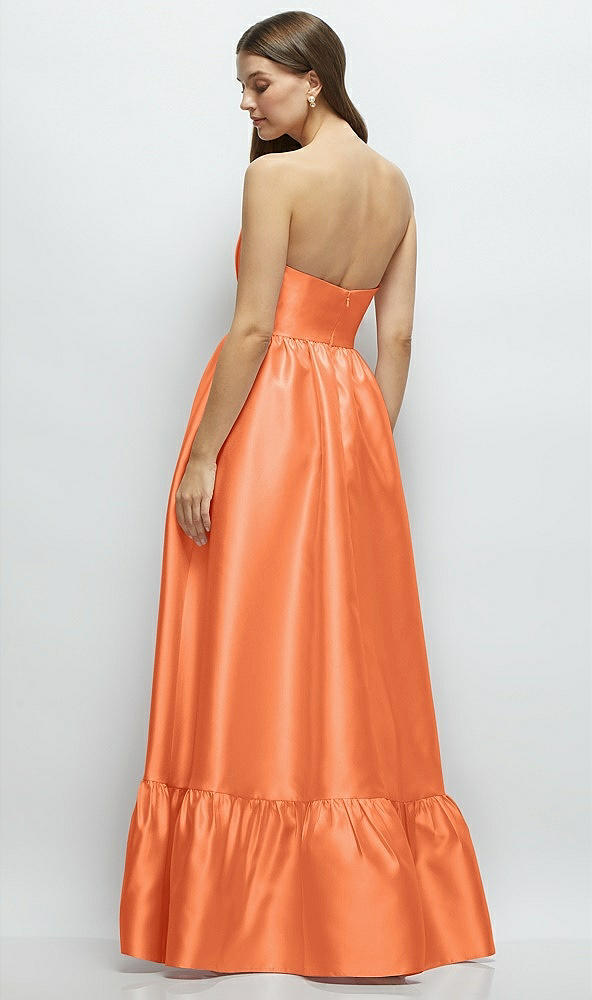 Back View - Portofino Orange Strapless Cat-Eye Boned Bodice Maxi Dress with Ruffle Hem
