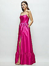 Side View Thumbnail - Think Pink Strapless Cat-Eye Boned Bodice Maxi Dress with Ruffle Hem