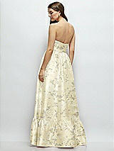 Rear View Thumbnail - Butter Yellow Floral Floral Strapless Cat-Eye Boned Bodice Maxi Dress with Ruffle Hem