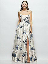 Side View Thumbnail - Inkwash Blue Floral Floral Strapless Cat-Eye Boned Bodice Maxi Dress with Ruffle Hem