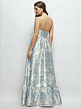 Rear View Thumbnail - Porcelain Blue Seraphina Floral Floral Strapless Cat-Eye Boned Bodice Maxi Dress with Ruffle Hem