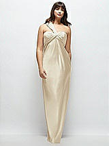 Alt View 1 Thumbnail - Champagne Satin Twist Bandeau One-Shoulder Bias Maxi Dress