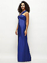 Side View Thumbnail - Cobalt Blue Satin Twist Bandeau One-Shoulder Bias Maxi Dress
