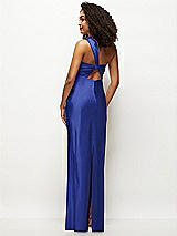Rear View Thumbnail - Cobalt Blue Satin Twist Bandeau One-Shoulder Bias Maxi Dress