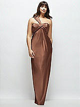 Alt View 1 Thumbnail - Cognac Satin Twist Bandeau One-Shoulder Bias Maxi Dress