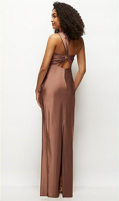 Satin Twist Bandeau One-shoulder Bias Maxi Bridesmaid Dress In