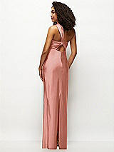 Rear View Thumbnail - Desert Rose Satin Twist Bandeau One-Shoulder Bias Maxi Dress