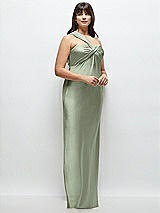 Alt View 2 Thumbnail - Sage Satin Twist Bandeau One-Shoulder Bias Maxi Dress