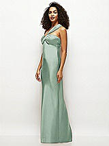 Side View Thumbnail - Seagrass Satin Twist Bandeau One-Shoulder Bias Maxi Dress