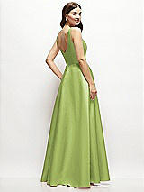 Rear View Thumbnail - Mojito Square-Neck Satin Maxi Dress with Full Skirt