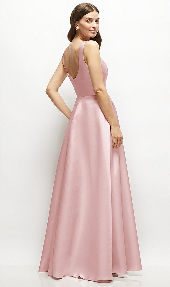 Back View - Ballet Pink Square-Neck Satin Maxi Dress with Full Skirt