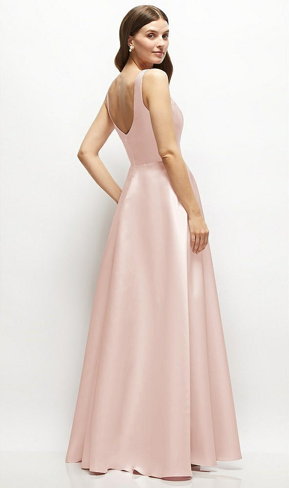 Back View - Blush Square-Neck Satin Maxi Dress with Full Skirt