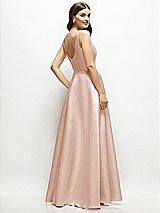 Rear View Thumbnail - Cameo Square-Neck Satin Maxi Dress with Full Skirt