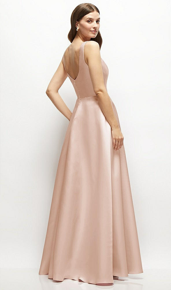 Back View - Cameo Square-Neck Satin Maxi Dress with Full Skirt