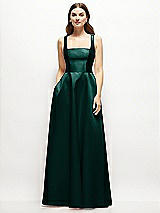 Front View Thumbnail - Evergreen Square-Neck Satin Maxi Dress with Full Skirt
