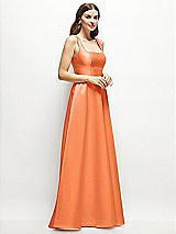 Side View Thumbnail - Portofino Orange Square-Neck Satin Maxi Dress with Full Skirt