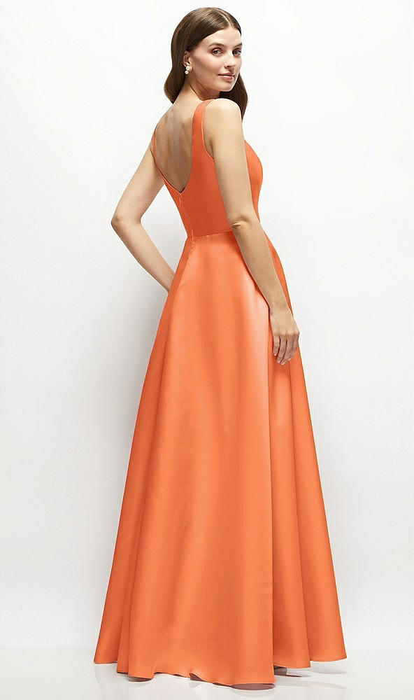 Back View - Portofino Orange Square-Neck Satin Maxi Dress with Full Skirt