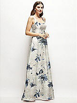 Side View Thumbnail - Inkwash Blue Floral Floral Square-Neck Satin Maxi Dress with Full Skirt