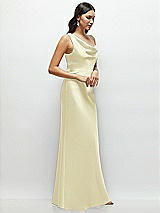 Side View Thumbnail - Butter Yellow One-Shoulder Draped Cowl A-Line Satin Maxi Dress